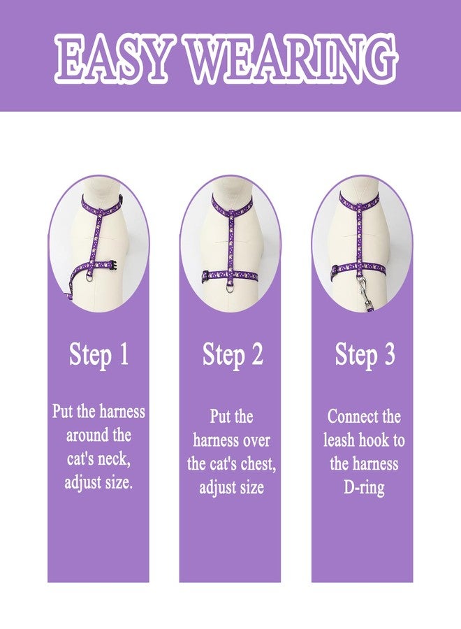 PKRFCJ 2 Pack Cat Harness and Leash Set with Collar, Escape Proof & Adjustable Kitten Harness for Small to Medium Cats, Walking & Travel Set (Black + Purple) - Image 3